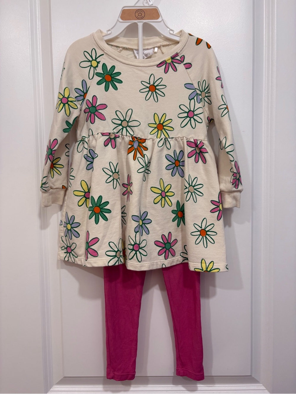 Angel Dear 3T Floral Daisy Dress + Ribbed Leggings Set | Organic Cotton